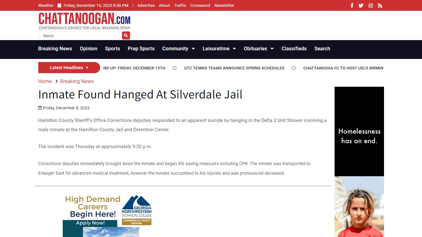 Inmate Found Hanged At Silverdale Jail - Chattanoogan.com
